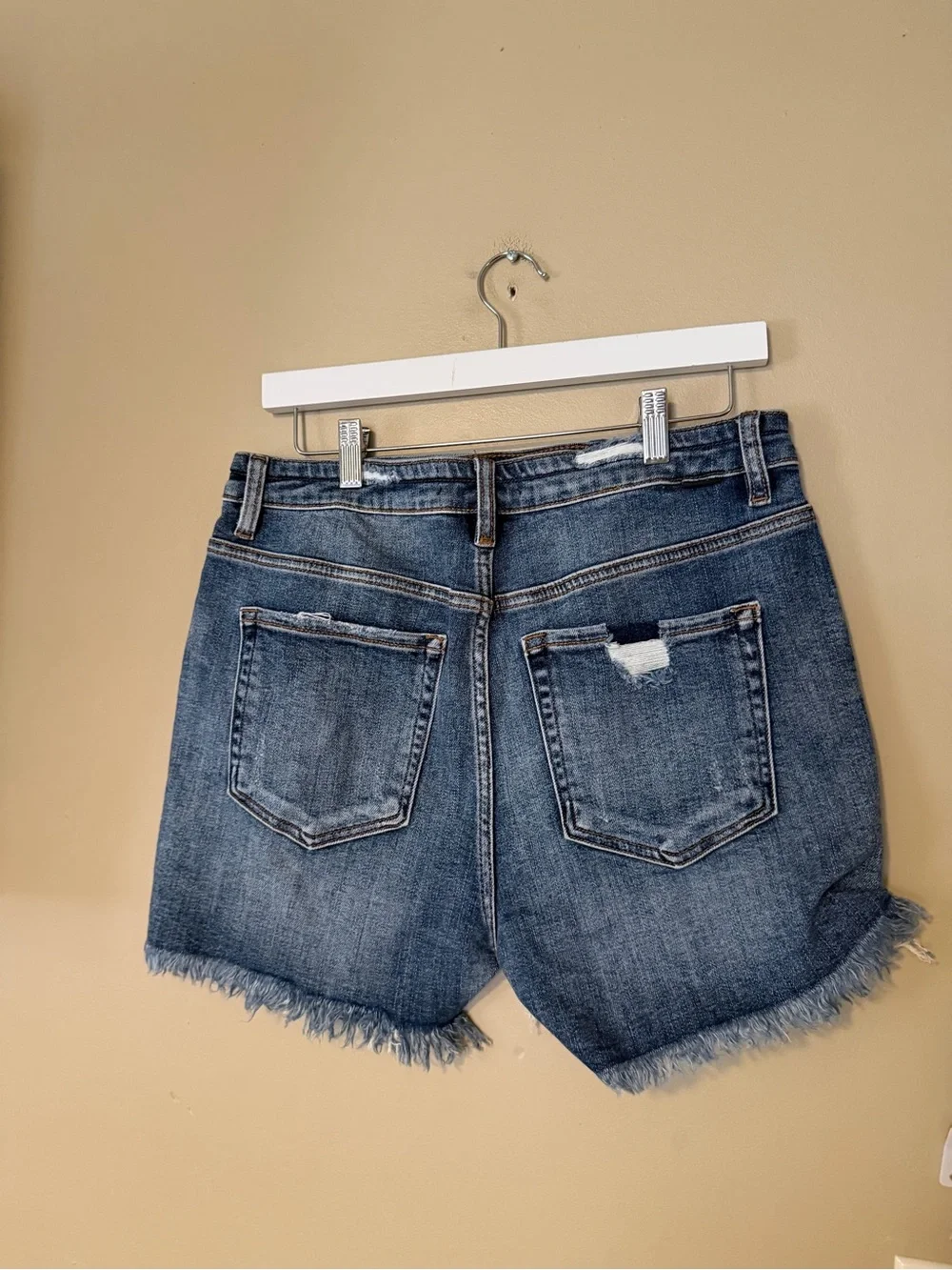 Risen High-Rise Distressed Denim Shorts NEW